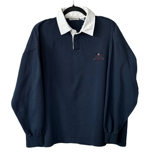 Vintage Bugle Boy 90s Navy Rugby Polo Shirt White Collar Size L